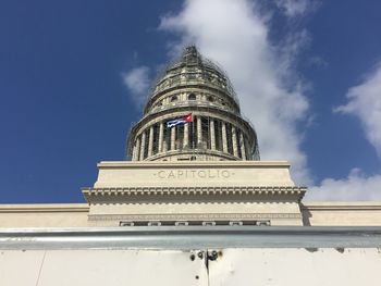 Low angle view of temple against cloudy sky