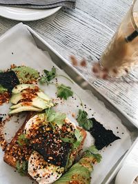 High angle view of food on table