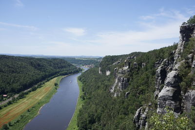 Panoramic view of river amidst trees against sky