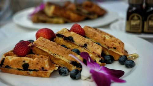 Close-up of blueberry waffles