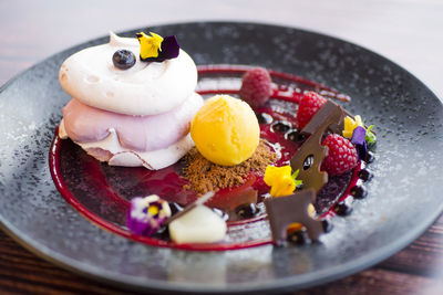 Close-up of cake in plate on table