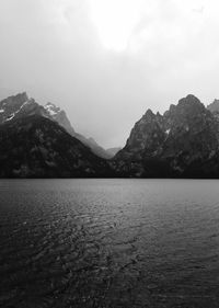 Scenic view of lake and grand teton against sky