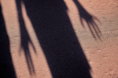 High angle view of shadow of person standing on floor