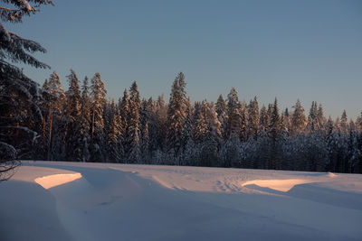 Snow covered land against sky