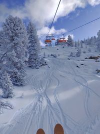 High angle view of snow covered landscape