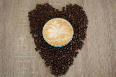 High angle view of coffee beans on table