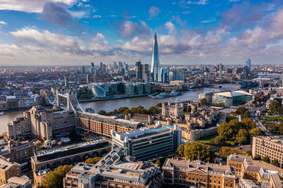 Aerial panoramic scene of the london city financial district