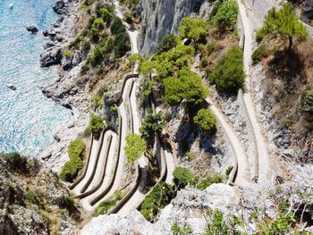 High angle view of winding road