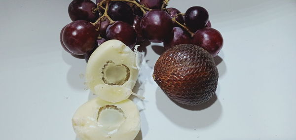 High angle view of grapes on table