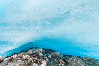 Ice over rocks at haugabreen glacier