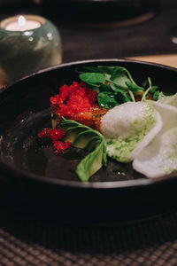 High angle view of vegetables in bowl on table