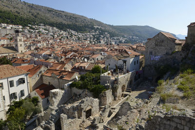 Aerial view of townscape against sky