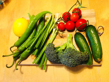 High angle view of vegetables on table