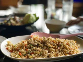 Close-up of meal served on table