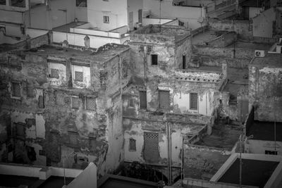 High angle view of old buildings in city