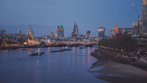 High angle view of thames river at night