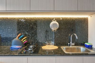 Close-up of sink in bathroom