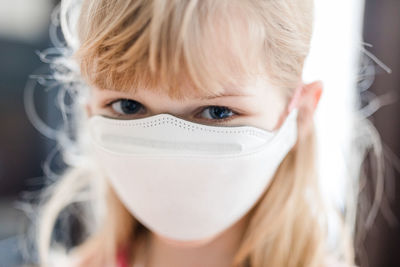 Close-up portrait of girl wearing pollution mask