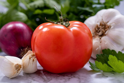 Close-up of tomatoes on table