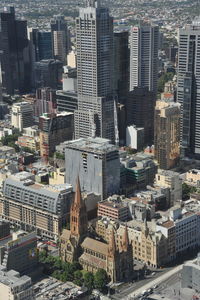 High angle view of buildings in city