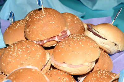 Close-up of burgers