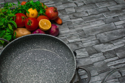High angle view of food on table