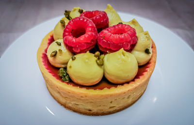 Close-up of cake in plate on table