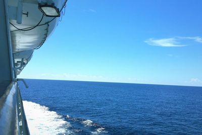 Low angle view of sea against blue sky