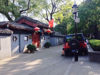 View of narrow road along buildings