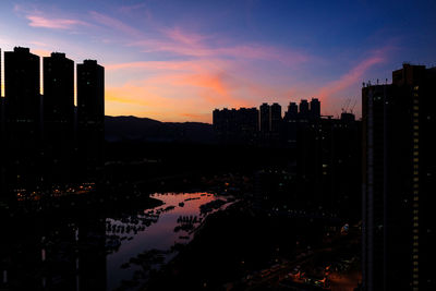 Silhouette buildings against sky during sunset