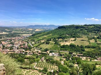 High angle view of agricultural field against sky