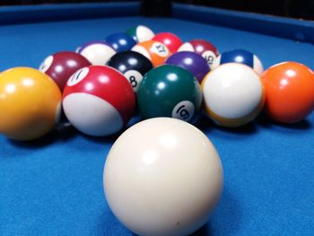 Close-up of balls on pool table