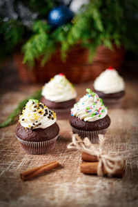 Close-up of cupcakes on table