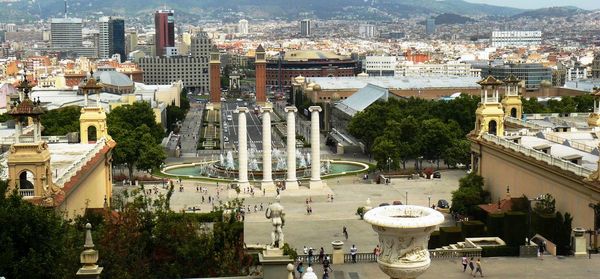 High angle view of buildings in city