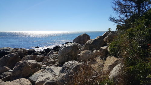 Panoramic view of sea against clear sky