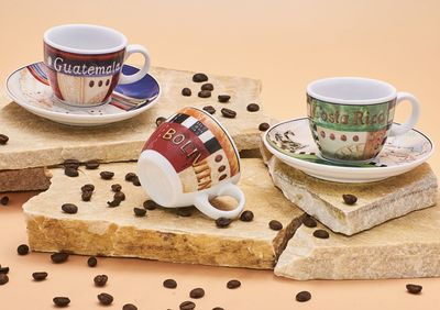 High angle view of coffee on table