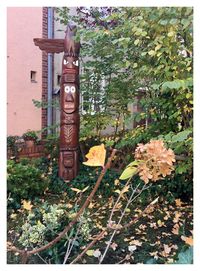 View of flowering plants by fence