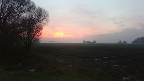Scenic view of field against sky during sunset
