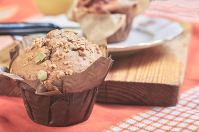 Close-up of chocolate cake on table