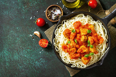 High angle view of meal served in bowl