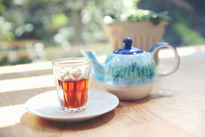 Close-up of tea served on table