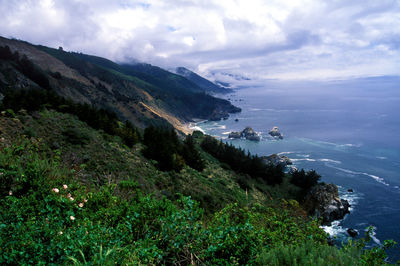 Scenic view of sea against cloudy sky