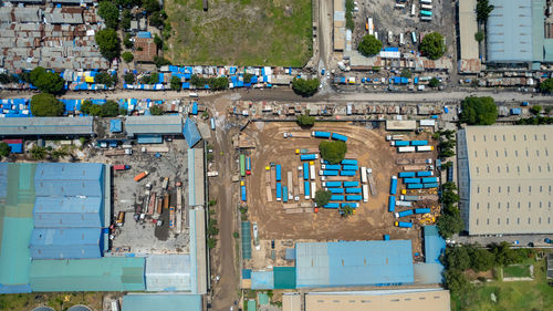 High angle view of buildings in city