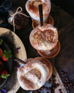 High angle view of breakfast on table