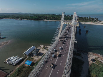 High angle view of bridge over river in city