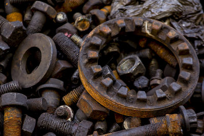 Full frame shot of rusty machine parts