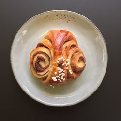 High angle view of breakfast in plate on table