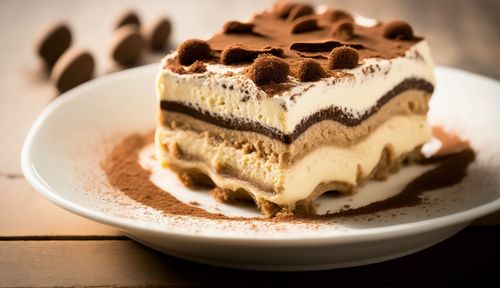 Close-up of dessert in plate on table
