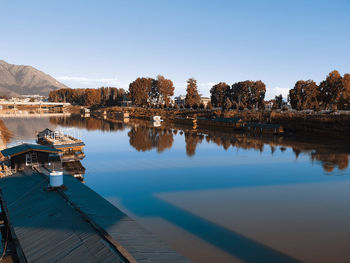 Reflection of trees in lake against sky