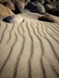 High angle view of sand on beach